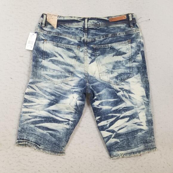 Evolution In Design Shorts Mens 38 Blue Denim Distressed Ripped Jean Cutoff - Picture 6 of 13
